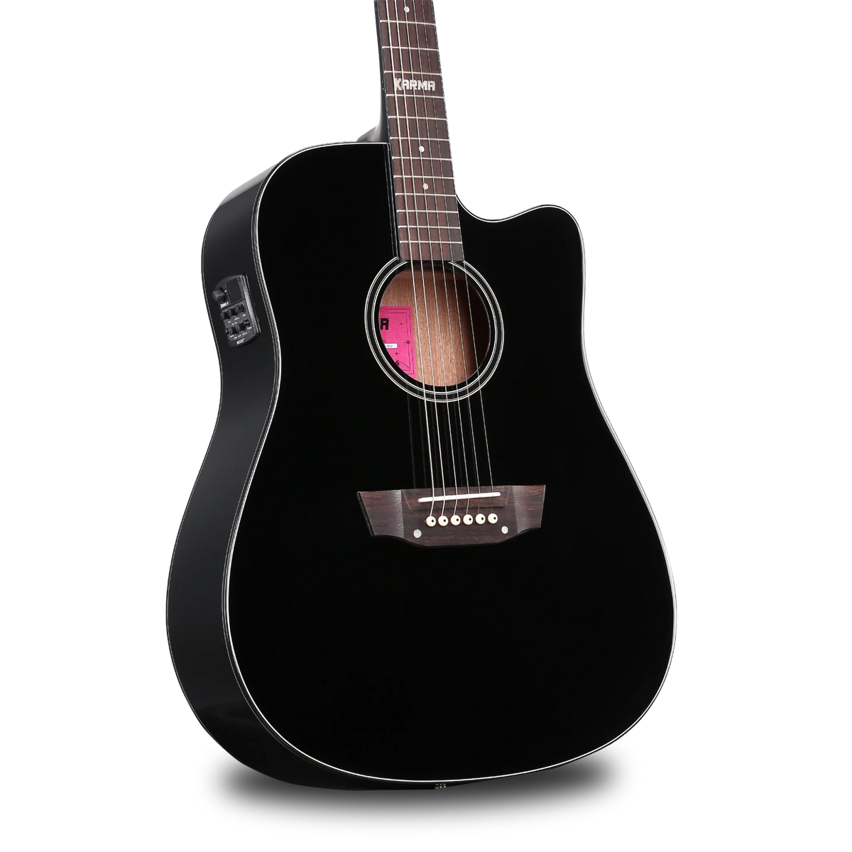 Guitarra Karma Lotus 6-BLK negra, tapa sólida (armonía)