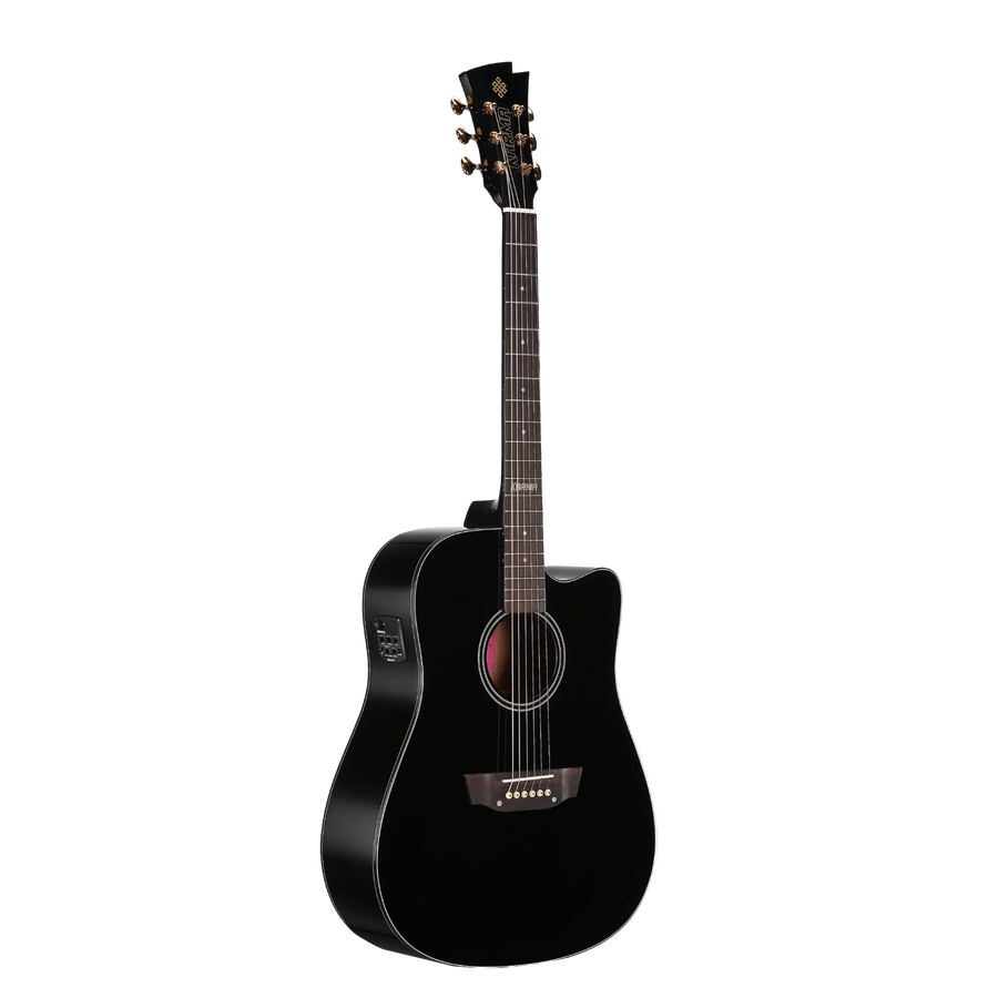 Guitarra Karma Lotus 6-BLK negra, tapa sólida (armonía)