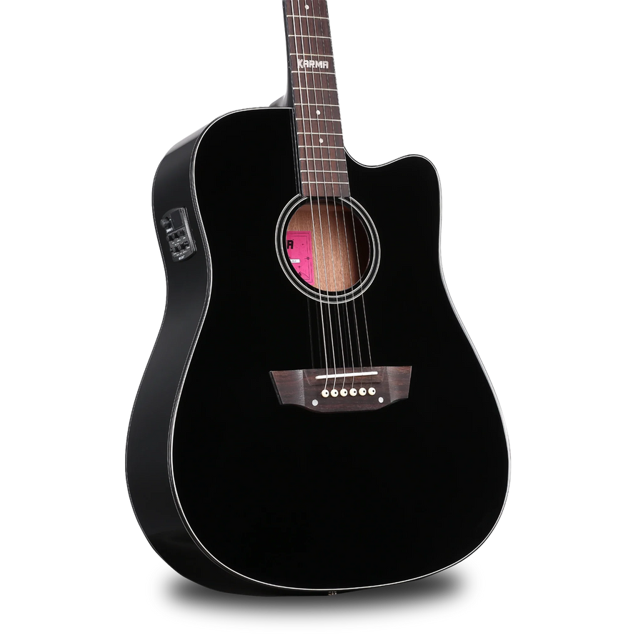 Guitarra Karma Lotus 6-BLK negra, tapa sólida (armonía)